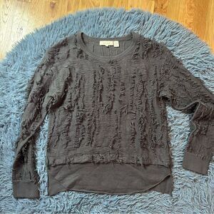 Inhabit Womens Wool Cashmere Sweater Gray Textured Fringe Long Sleeve Size L